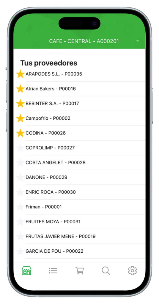 Captura de l'app 6kilos mostrant la llista de proveïdors